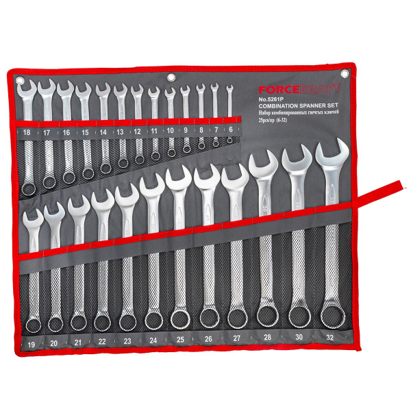 Набор ключей комбинированных 25 пр (6-27,28,30,32мм), на полотне
