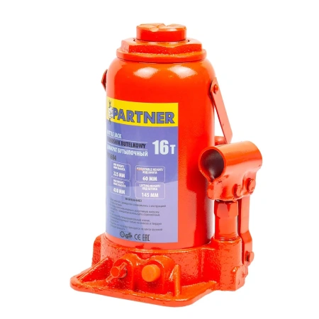 Домкрат бутылочный 16т с клапаном (h min 225мм, h max 430мм, ход штока-145мм, ход винта-60мм)