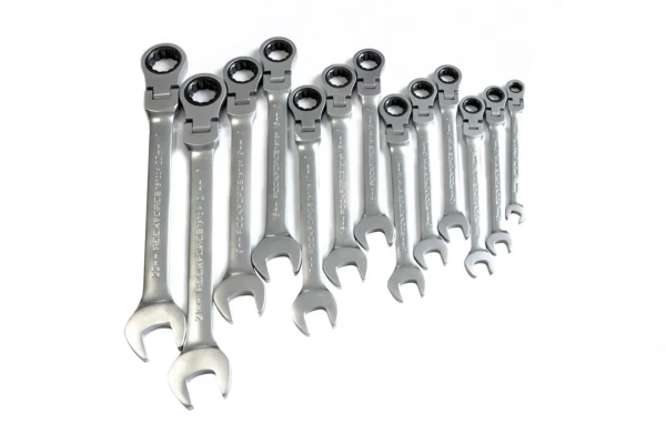 Набор ключей комбинированных трещоточных с шарниром 13пр.(8,10-19,21,22мм), в лотке