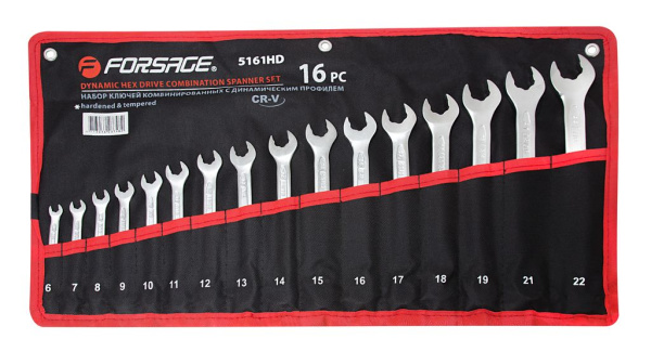 Набор ключей комбинированных с динамическим профилем, 16пр. (6-19, 21, 22мм), на полотне