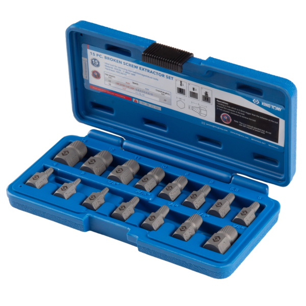 KING TONY Набор экстракторов, 3-14 мм, 15 предметов, кейс, 11015SQ01