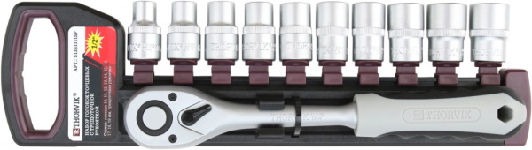 Набор головок торцевых с трещоточной рукояткой Thorvik S13S1111SP (1/2"DR, 10-19 мм, 11 предметов)