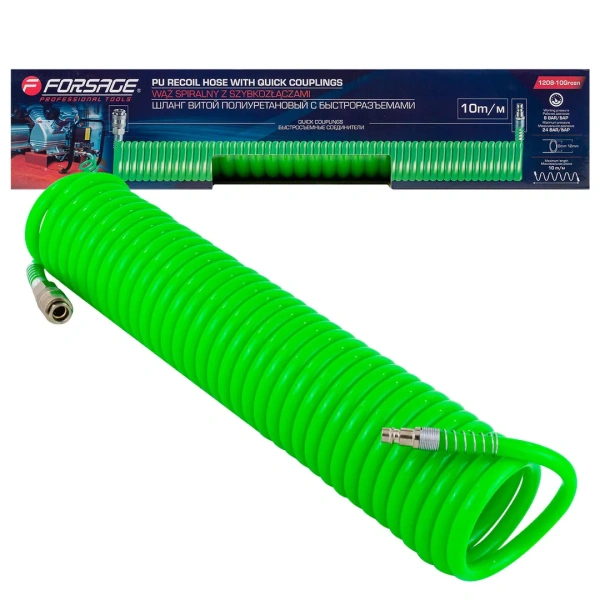Шланг витой полиуретановый 8мм х 12мм х 10м с быстроразъемами