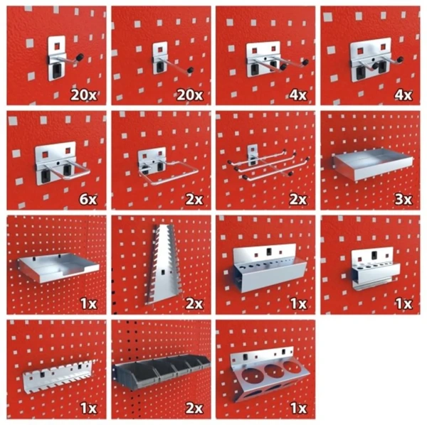 Верстак металический 730х2000х2500мм(столешница 690х2500мм,перфорация1080х2500мм,бок перфорации500х600мм,ящик навес 2-х створч.-1шт,ящик навес5 полок-