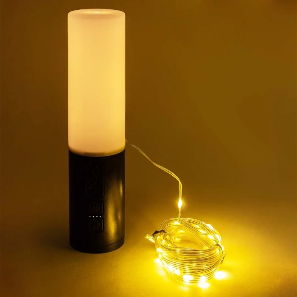 Фонарь ручной аккумуляторный с гирляндой на медном проводе 10м(10 режимов работы, аккум. 1200мАч, 180Лм, время работы 2-3ч, время зар. 3-4ч)