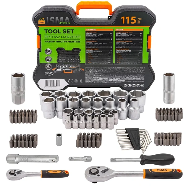 Набор инструментов 115пр. 1/4'', 1/2''(6гр.)