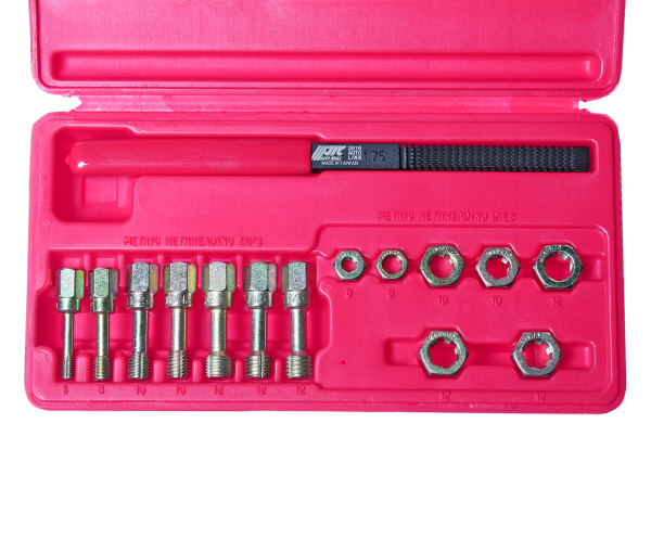 Набор инструментов для восстановления резьбы JTC 3916 (М6х1,0-М12х1,75 мм, 15 предметов в кейсе)