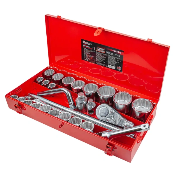 Набор инструментов 3/4 '',26 пр.(12гр.)(17,19,21,22,24,27,30,32,33,34,35,36,(36-6гр),38,41,46,50-3/4'',55,60,65мм-1''),в кейсе