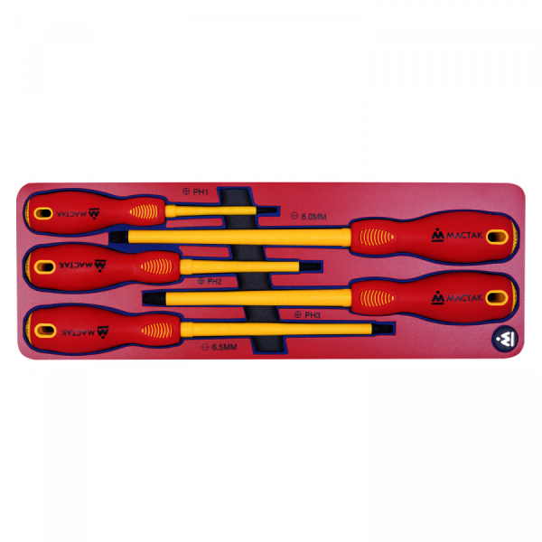 Набор диэлектрических отверток МАСТАК 5-4005E, ложемент, 5 предметов