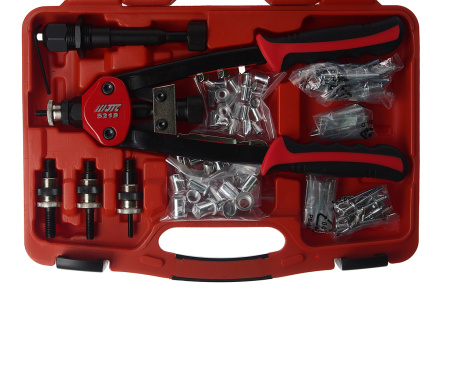 Заклепочник ручной универсальный для резьбовых и вытяжных заклепок в кейсе JTC 5218K