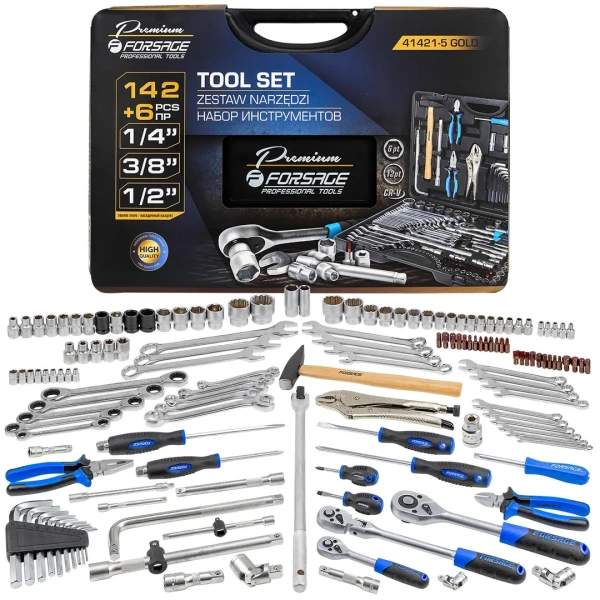 Набор инструментов 142+6 пр.1/4''3/8''1/2''(6-гр.)(4-32мм)