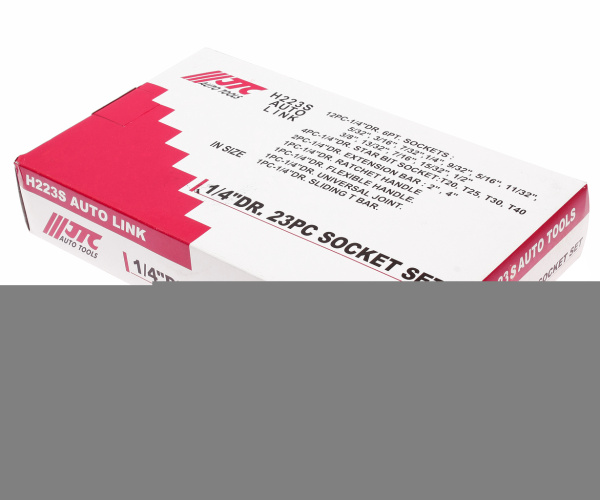 Набор головок торцевых и насадок  6-ти гранных JTC H223S (1/4", 5/32"-1/2", Т20-Т40, 23 предмета в кейсе)