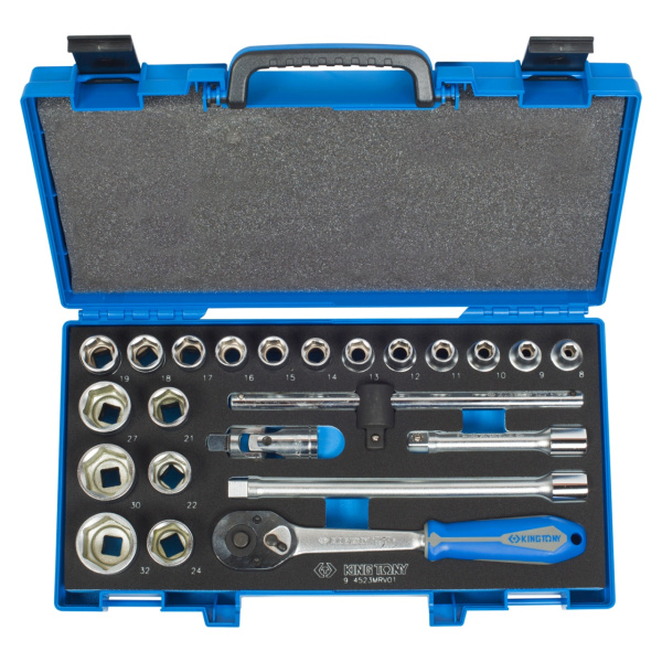 Набор торцевых головок с принадлежностями 1/2", шестигранные, 8-32 мм, 23 предмета KING TONY 4523MRV01