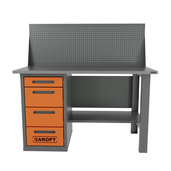 Верстак однотумбовый 4 ящика с экраном серый 1400*700 Garopt