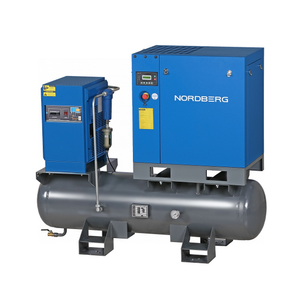 Компрессор винтовой NORDBERG NCC10RD (7,5 кВт, 10 бар, 900 л/мин, ресивер 260 л, IP55, осушитель)