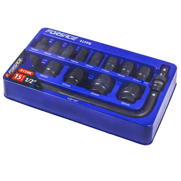 Набор головок ударных 15пр. 1/2''(6-гр.) (10,12, 13, 14, 15, 17, 19, 21, 22, 24, 27, 30, 32мм) в ложементе Набор головок ударных 15пр. 1/2''(6-гр.) (10,12, 13, 14, 15, 17, 19, 21, 22, 24, 27, 30, 32мм) в ложементе
