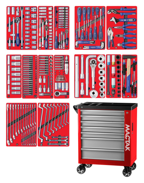 Набор инструментов ПРОФИ в красной тележке МАСТАК 50-07299R (299 предметов)
