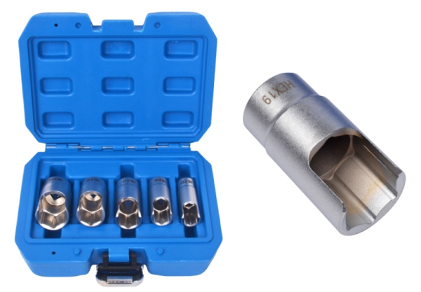 Набор головок разрезных, 3/8''5пр. (12, 14, 17, 19, 22мм), в кейсе