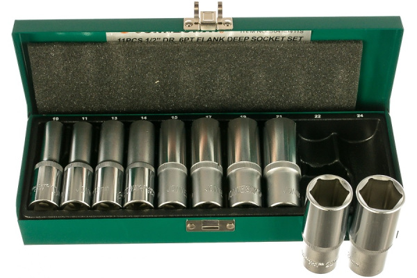 Набор головок торцевых глубоких S04HD411S, 1/2"DR, 10-24 мм, 11 предметов