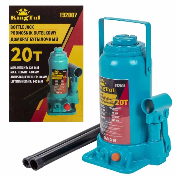 Домкрат бутылочный 20т с клапаном (h min-225мм, h max-430мм, ход штока-145мм, ход винта-60мм)