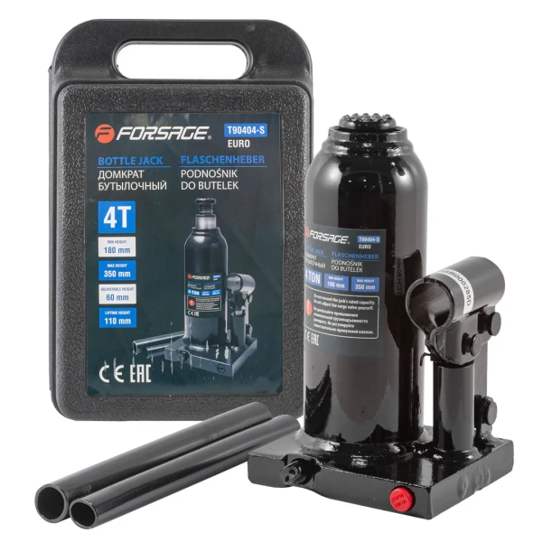 Домкрат бутылочный 4т с клапаном (высота подхвата-180мм, высота подъема-350мм)в кейсе