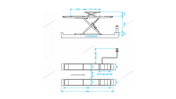 Подъемник ножничный для сход-развала N635-4,5B_380_H (4,5 т, 380 В, 2 уровня, аварийное опускание)