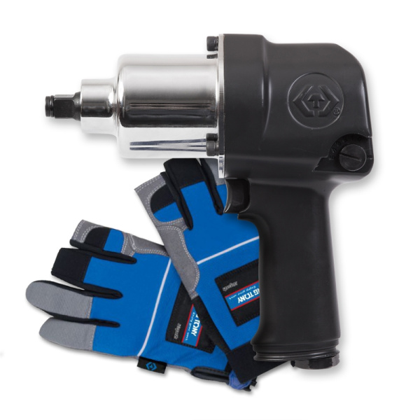 Гайковерт пневматический ударный KING TONY P33411-050E (1/2", 881 Нм, в комплекте перчатки антивибрационные)