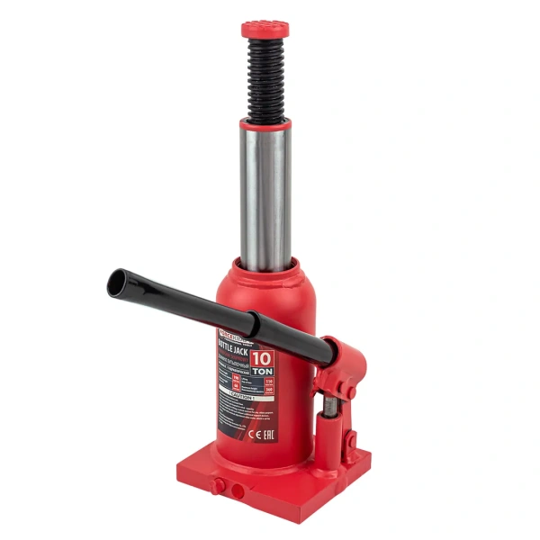 Домкрат гидравлический бутылочный, 10т (с предохранительным клапаном, минимальная высота: 190 мм, ход штока: 110 мм, ход винта: 60 мм, максимальная вы