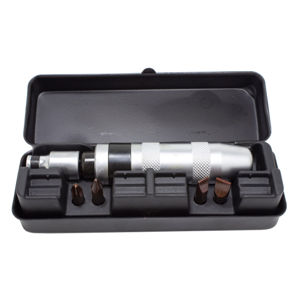 Отвертка ударная с набором бит и адаптером,6пр.1/2''(F)х5/16''(F) (PH2,3х35мм, SL9,11х35мм),в метал. кейсе