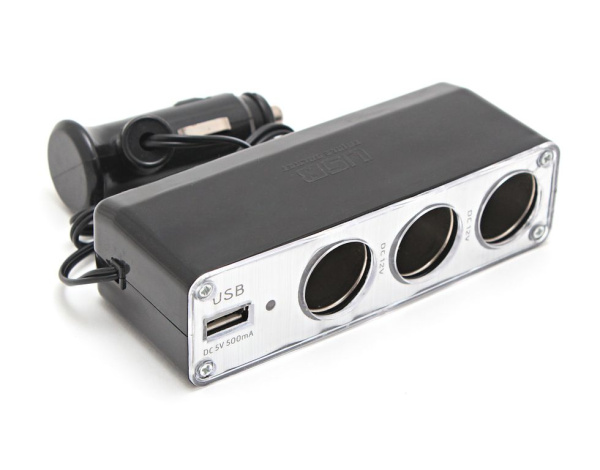 Разветвитель прикуривателя PS-357(WF-0096) (3 гнезда, 1 USB 0.5А)