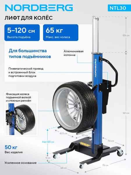 Лифт для колес пневматический NORDBERG NTL30