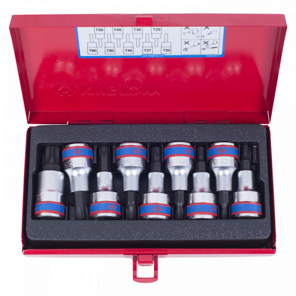 Набор торцевых насадок 1/2" TORX, Т20-Т60 мм, L = 60 мм, 9 предметов KING TONY 4109PR