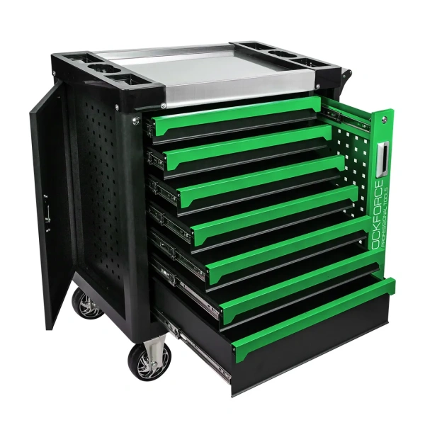 Тележка инструментальная 7-и полочная с доп.-ой боковой секцией и металлической накладкой на стол 900х800х460мм