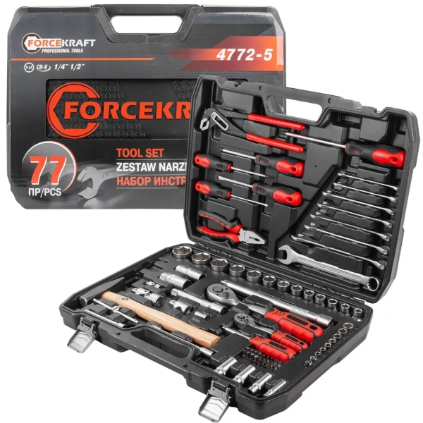 Набор инструментов 77пр. 1/4'', 1/2''(6гр.)(4-32мм)