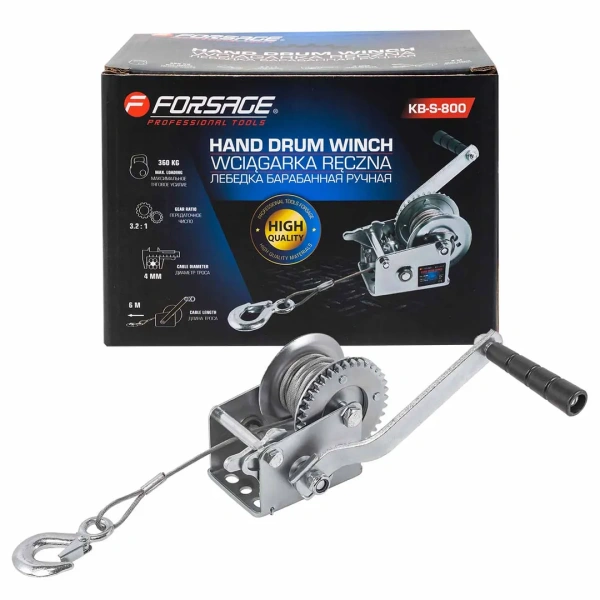Лебедка ручная барабанная, 360кг(стальной трос, диаметр троса-4мм, длина троса-6м ) Лебедка ручная барабанная, 360кг(стальной трос, диаметр троса-4мм, длина троса-6м )