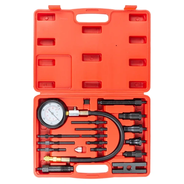 Тестер компрессии дизельного двигателя в наборе с резьбовыми адаптерами, (0-70 bar),18пр.в кейсе.