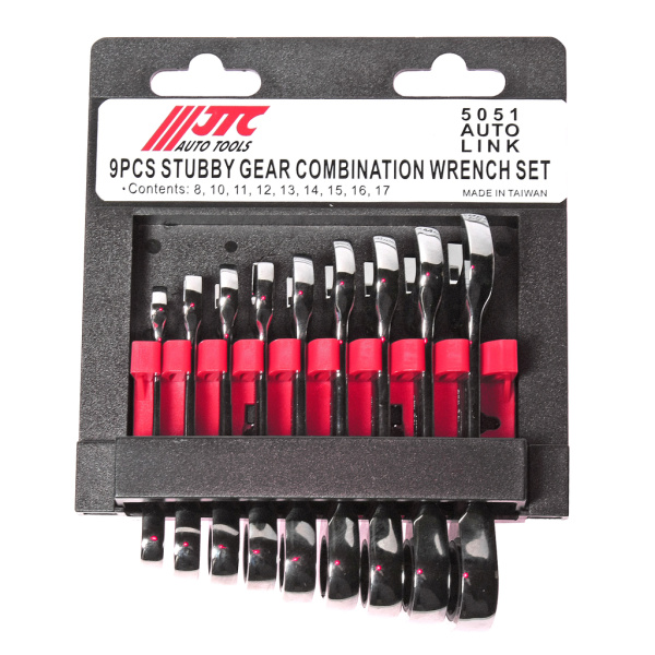 Набор ключей комбинированных трещоточных укороченных JTC 5051 (8-17 мм, 9 предметов)