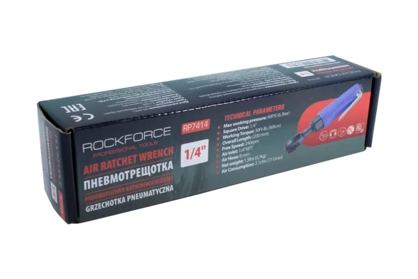 Пневмотрещотка с прорезиненной рукояткой 36Нм, 1/4''(потребление 77л/мин, 240 об/мин, L-200мм,6.3Bar,штуцер 1/4'')