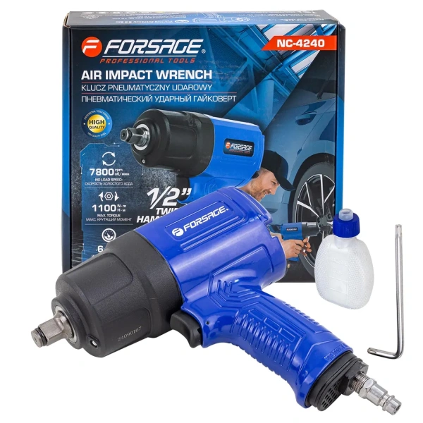 Пневмогайковерт ударный ''Twin Hammer''с реверсом и регулировкой усилия 1/2''(1100Hм, 7800 об/мин,6.3bar,вес 2.7кг)