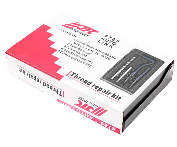 Набор инструментов для восстановления резьбы JTC 4789 (вставки М14х1,5, L=21 мм, 5 шт., 9 предметов)