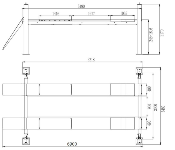Подъемник четырехстоечный г/п 4.5 т Хорекс Авто HFL-4.5F4 3D
