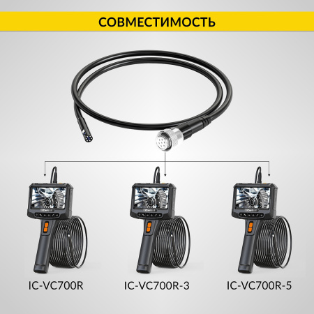 Зонд для видеоэндоскопа IC-VC700R, 2Мп, 1920х1080, 5м, 8,5мм вращение камеры iCartool IC-VP700-5