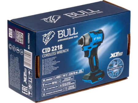 Аккум. ударный гайковерт/винтоверт BULL CID 2218 в кор. XLTpro, SOLO, БЕСЩЕТ., 18 В, 220 Н*м