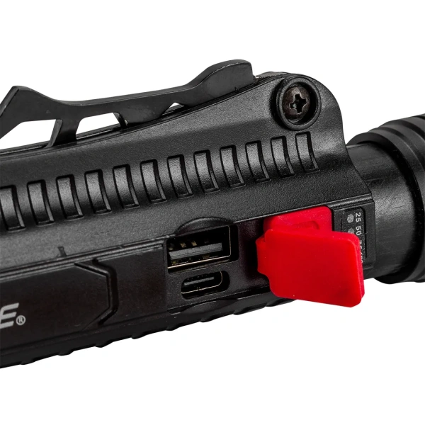 Фонарь светодиодный аккумуляторный с складным ножиком 80мм и аварийным молотком (3 режима работы,1200мАч,250Лм,время раб.2-3ч,время зар.3-4ч,IPX5)