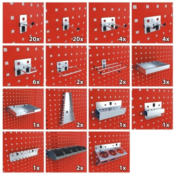 Верстак металический 730х2000х2000мм(столешница 690х2000мм,перфорация1080х2000мм,бок перфорации500х600мм,ящики навес1-а створч.-2шт,ящик навес5 полок)