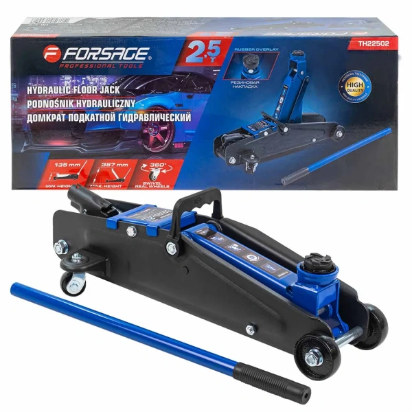 Домкрат подкатной гидравлический с резиновой накладкой 2,5т (h min 135мм, h max 387мм)