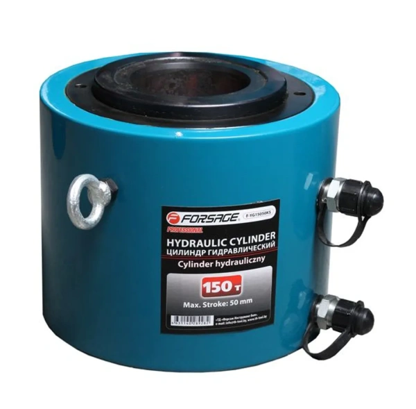 Цилиндр гидравлический двойного действия со сквозным отверстием в штоке150т(ход штока-50мм,Ø штока-166мм,Ø отв.-100мм,общий Ø-258мм, L-217мм, 700bar)