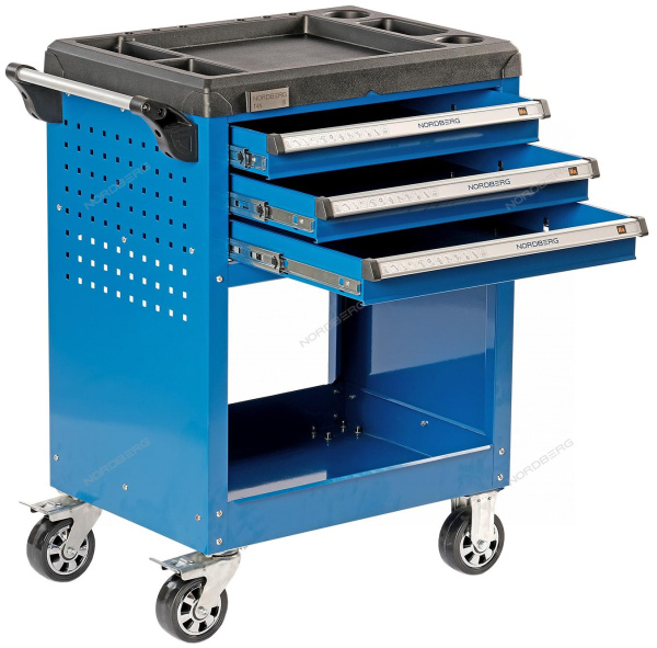 Тележка инструментальная профессиональная 3 полоки + открытый отсек NORDBERG T4N