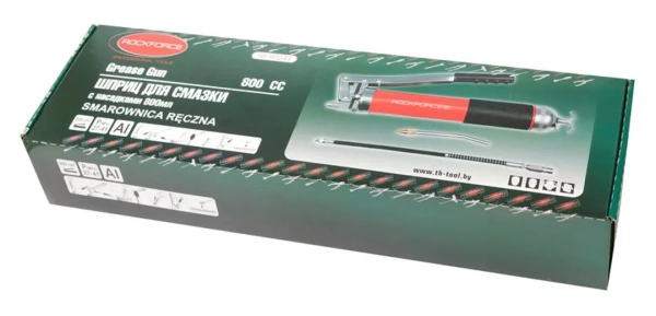 Шприц для нагнетания густой смазки ручной 800мл в комплекте с жестким(L-140мм) и гибким(L-400мм) наконечниками (2 штока,''под закладку'')