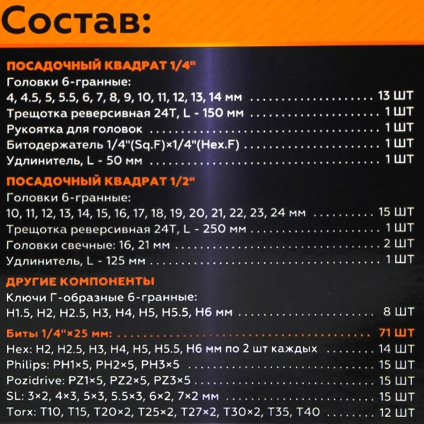 Набор инструментов 115пр. 1/4'', 1/2''(6гр.)